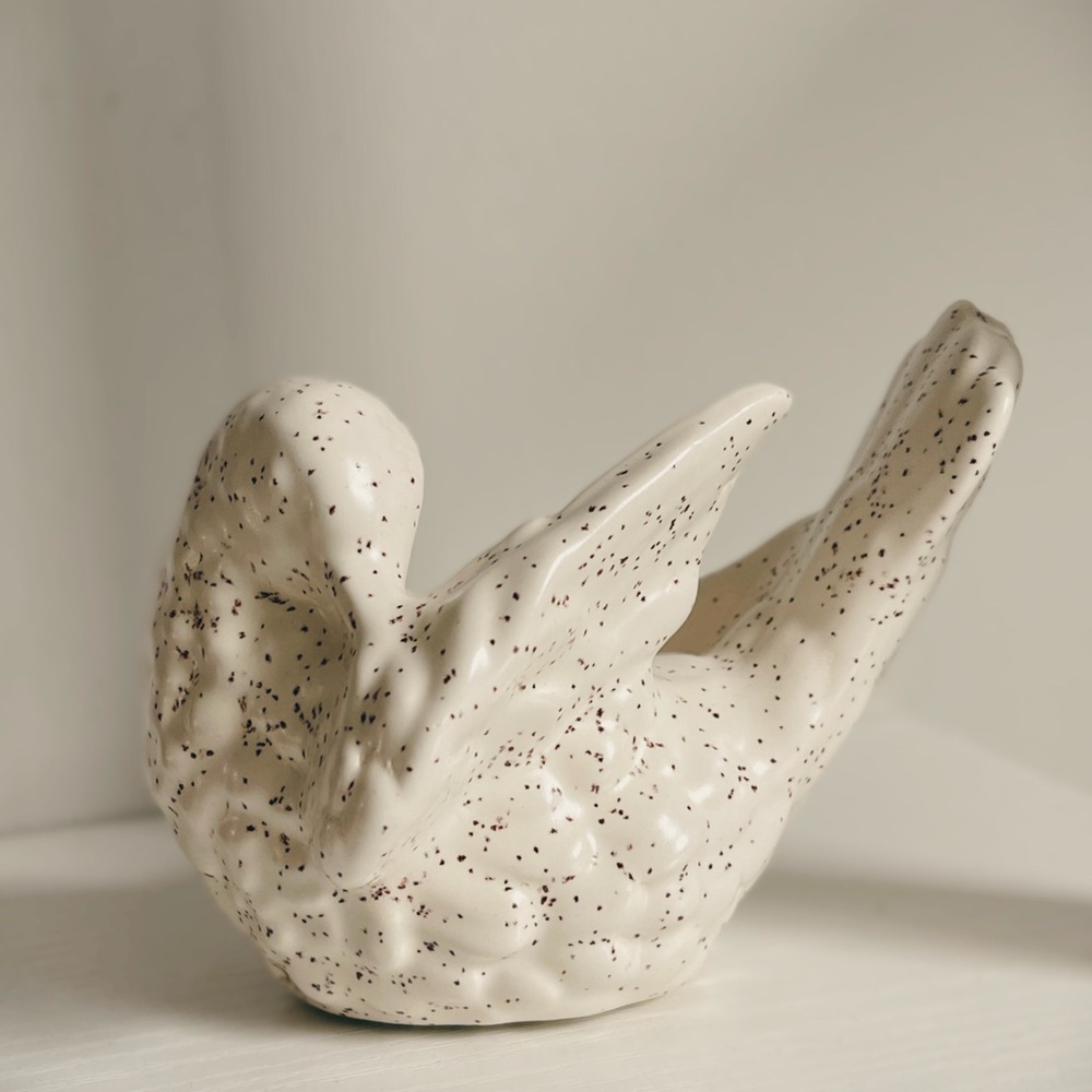 Speckled Ceramic Bird Figurine | Moody Neutral Studio Decor